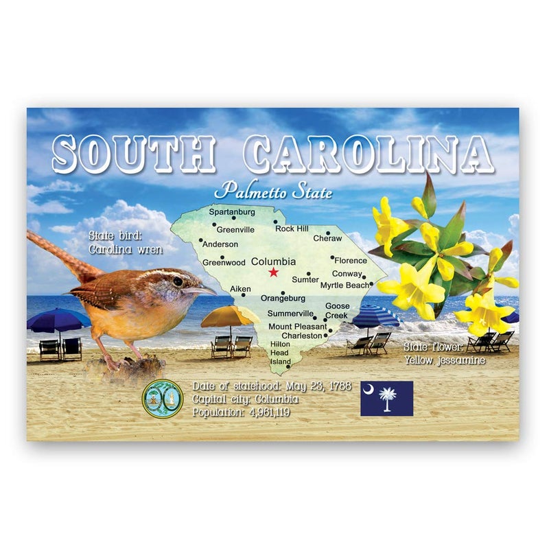 Postcard Fair SOUTH CAROLINA MAP postcard set of 20 identical postcards. SC state map post cards. Made in USA. - Image 1